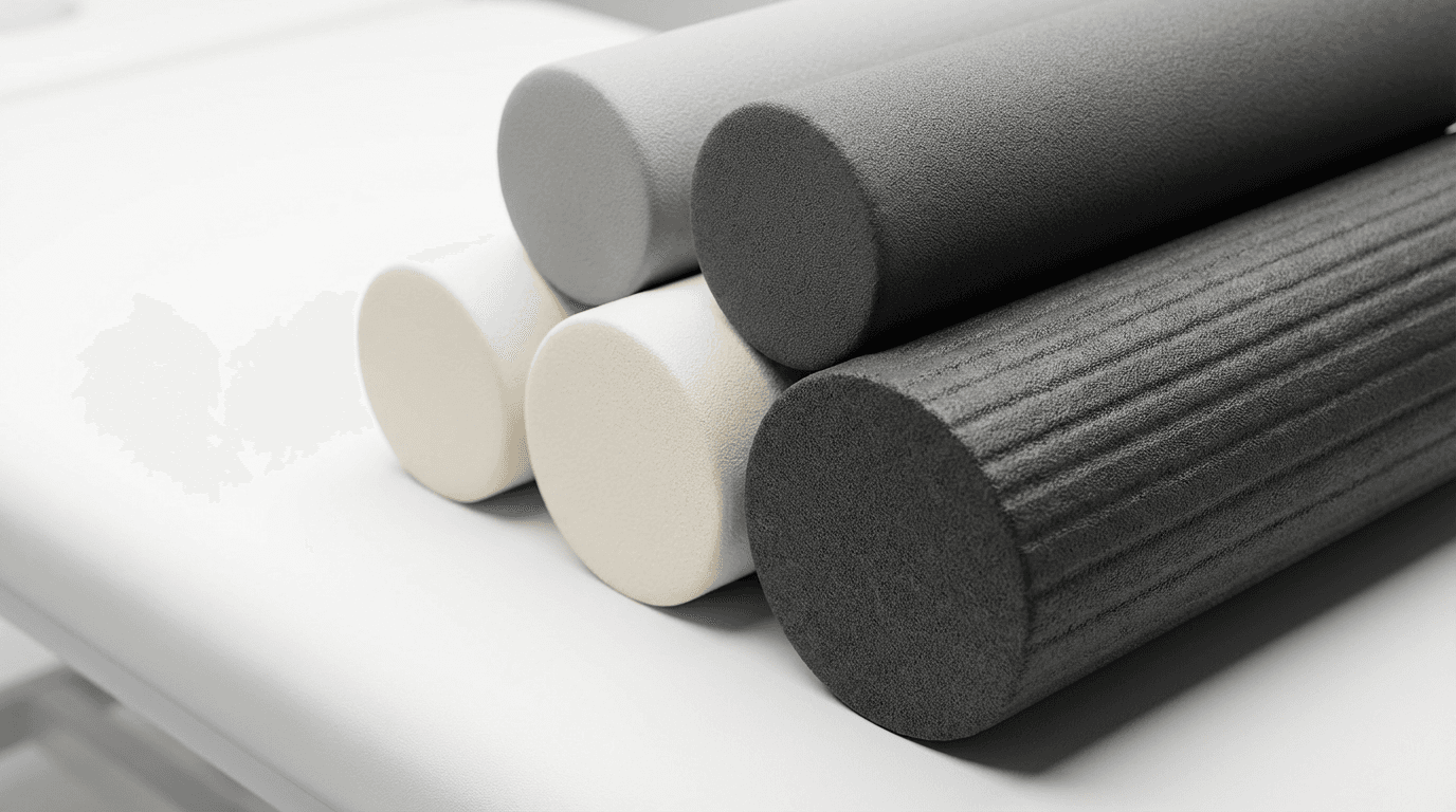 Athlete stretching with foam roller in a bright therapy studio